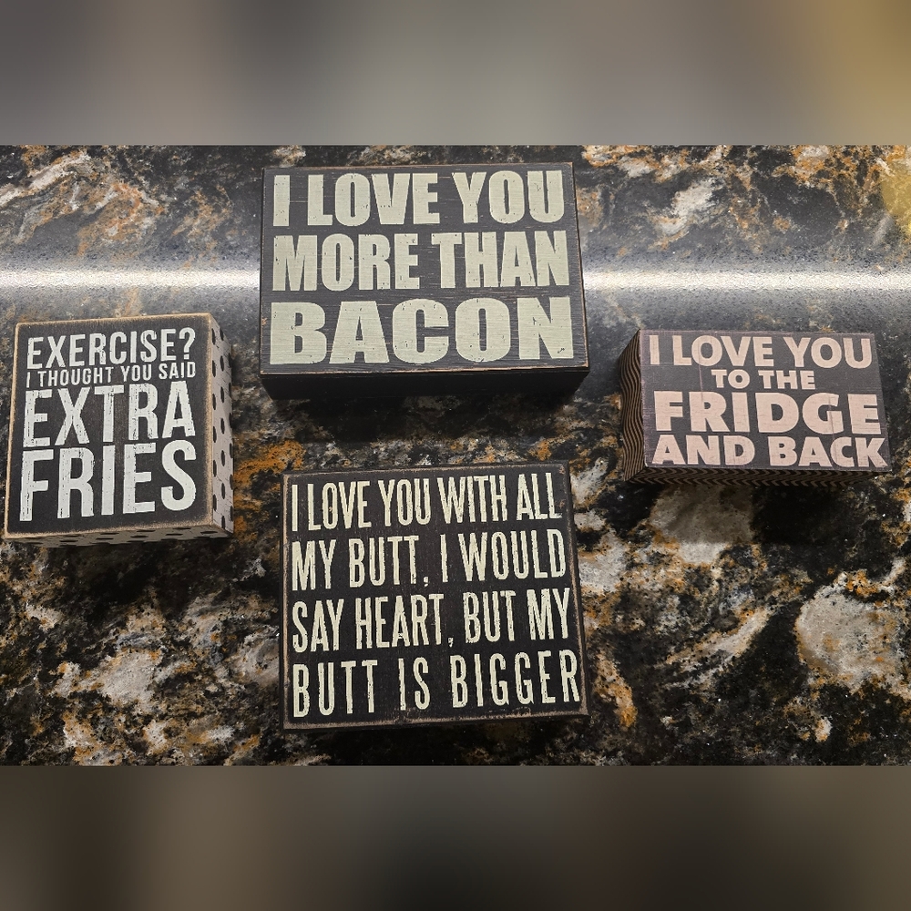 Kitchen Box Signs Set of 4 Humorous Quote Blocks